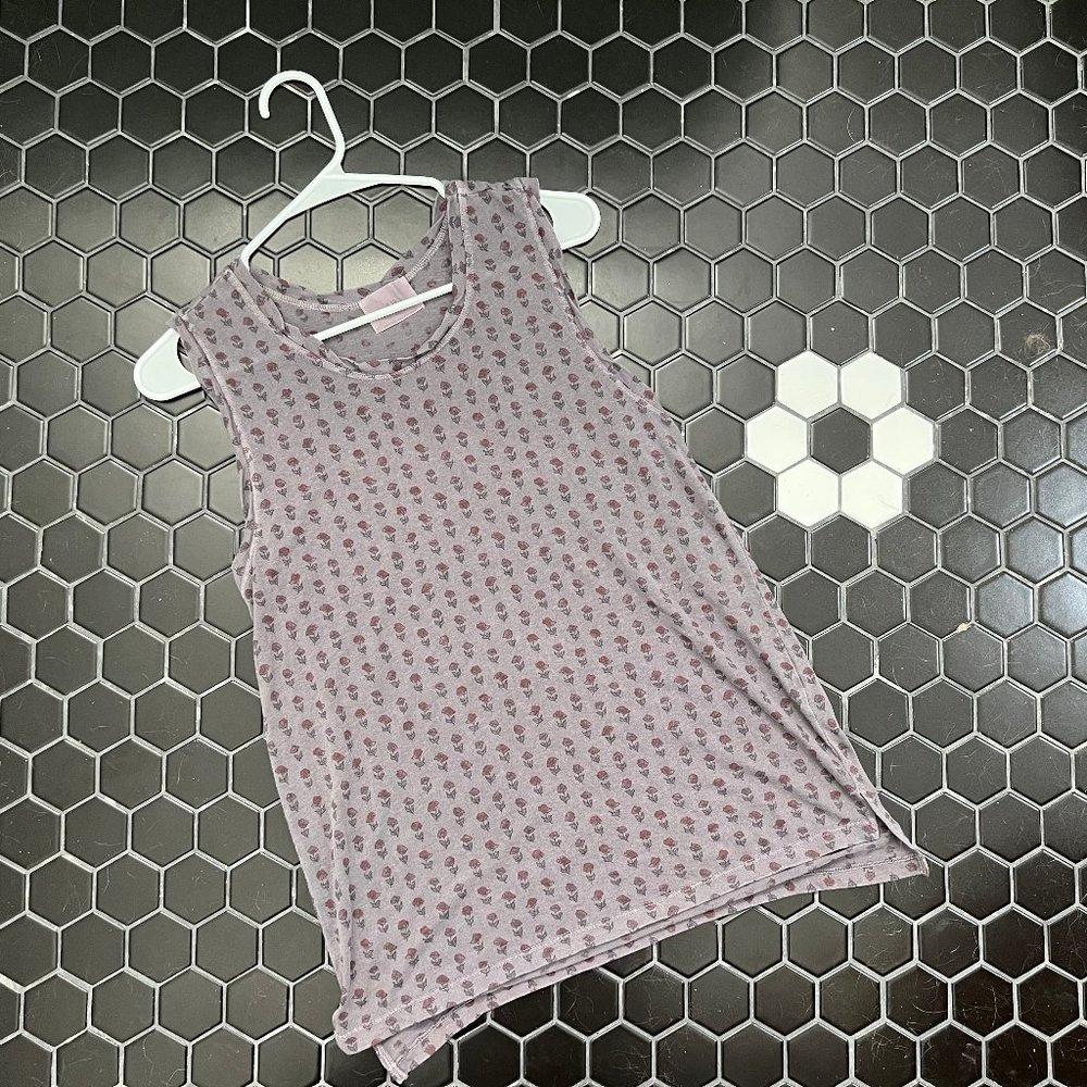 Anthropologie T.La Tank Top, Gray with Roses